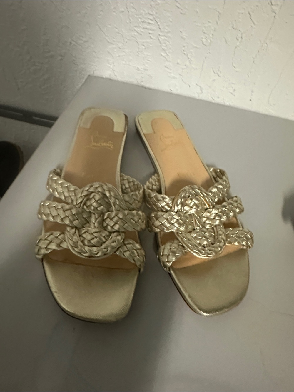 Christian Louboutin Metallic Gold Braided Slide Mules